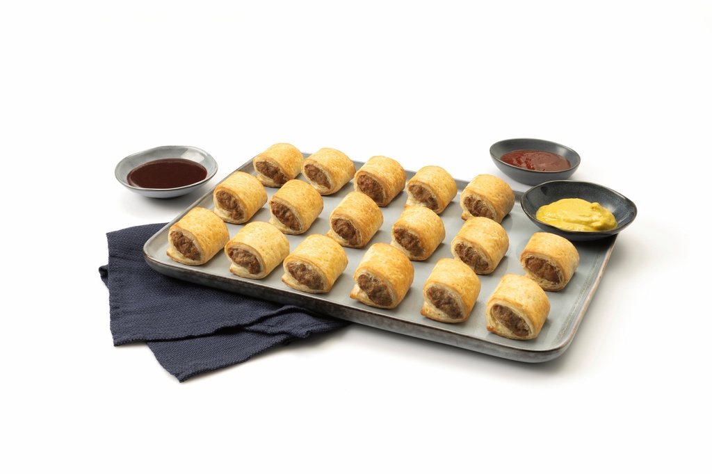 SAUSAGE ROLLS COCKTAIL 54mm FLAKY PASTRY READYBAKE 120/CTN 