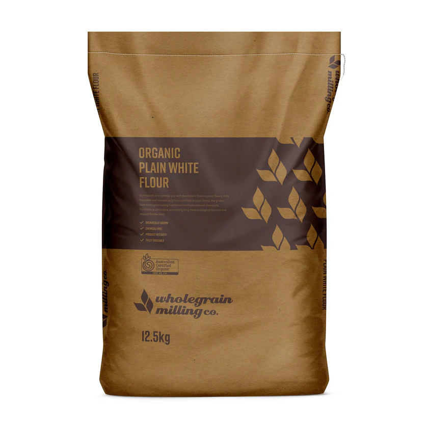 FLOUR WHITE PLAIN ORGANIC WHOLEGRAIN MILLING 12.5KG 