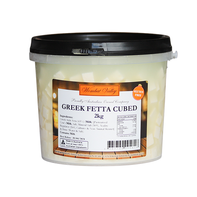 CHEESE FETA TRADITIONAL CUBED 2KG GREEK WOMBAT VALLEY