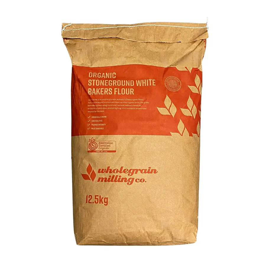 FLOUR WHITE BAKERS ORGANIC STONEGROUND 12.5KG WHOLEGRAIN MILLING