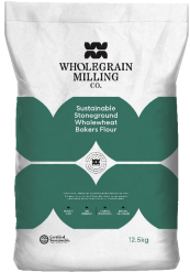FLOUR WHOLEWHEAT BAKERS SUSTAINABLE STONEGROUND  WHOLEGRAIN MILLING 12.5KG GREEN & WHITE BAG
